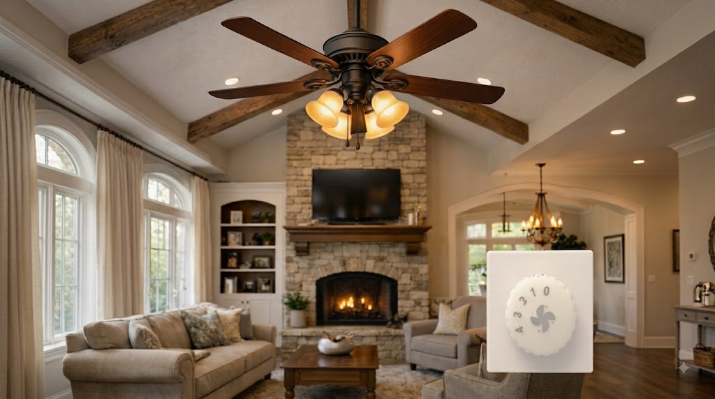 Ceiling fan with a wall-mounted speed regulator